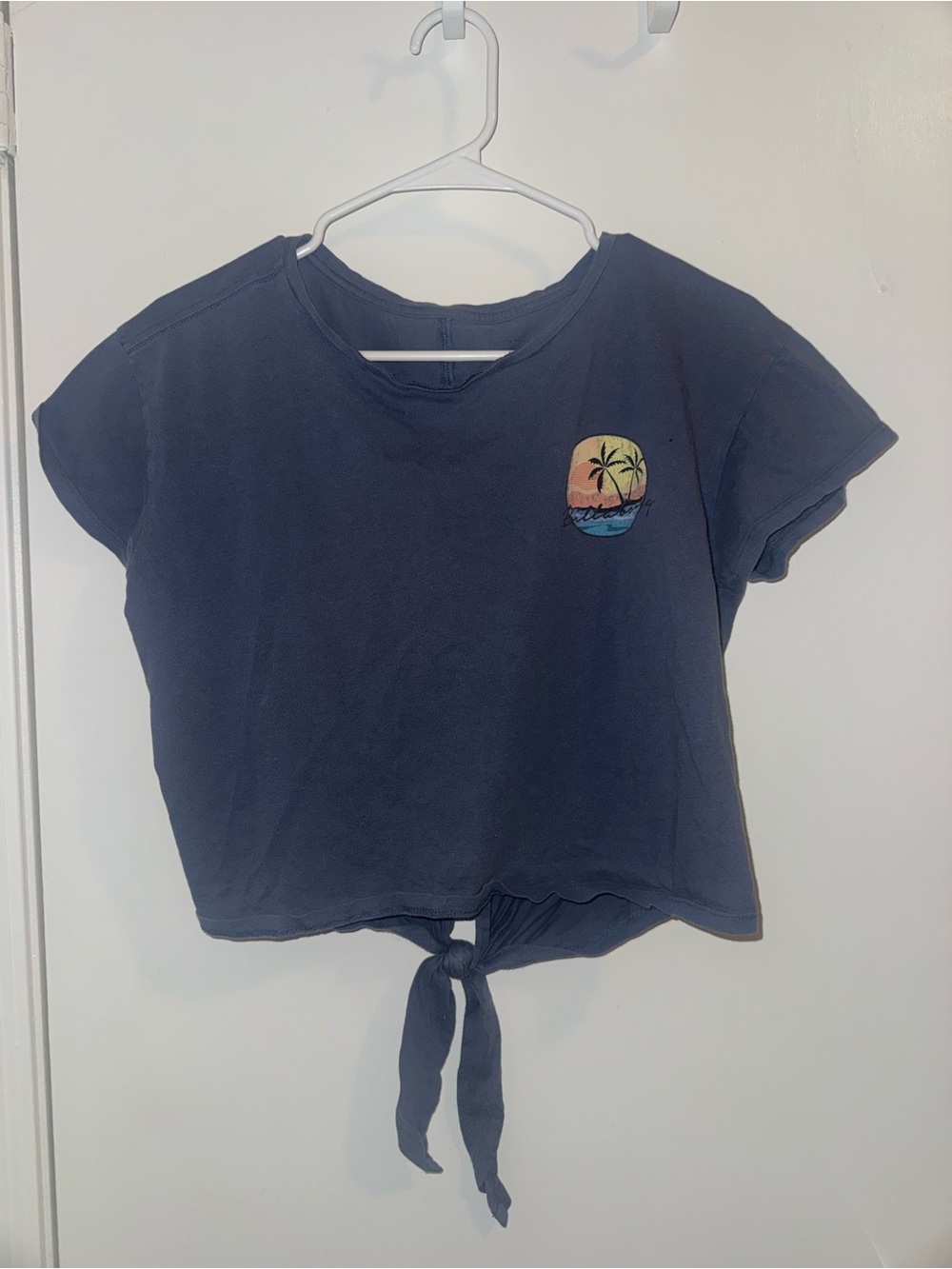 Billabong Navy Tie-Front Tee with Sunset Palm Patch